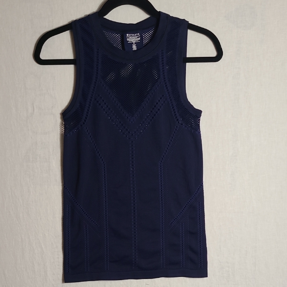 Athleta Oxygen Two Toned Navy Blue Sleeveless Mesh Top Size Small